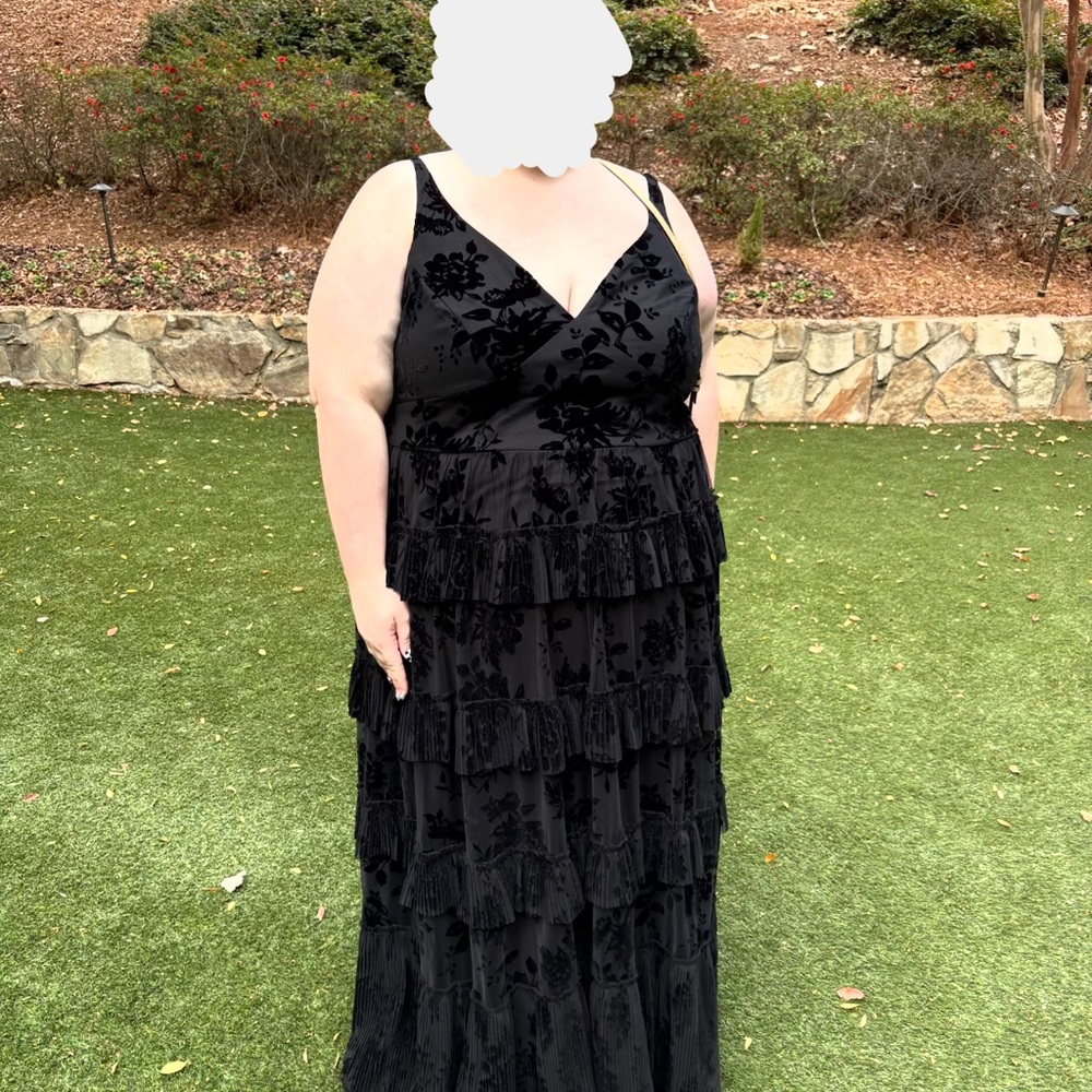 Azazie Black Floral Burnout Tiered Maxi Dress - Picture 2 of 6